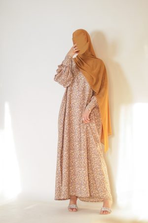 Beige Bloom Muse Abaya With Hijab