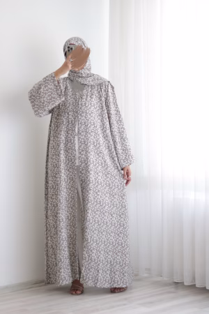 Taupe Floral Kimono Abaya